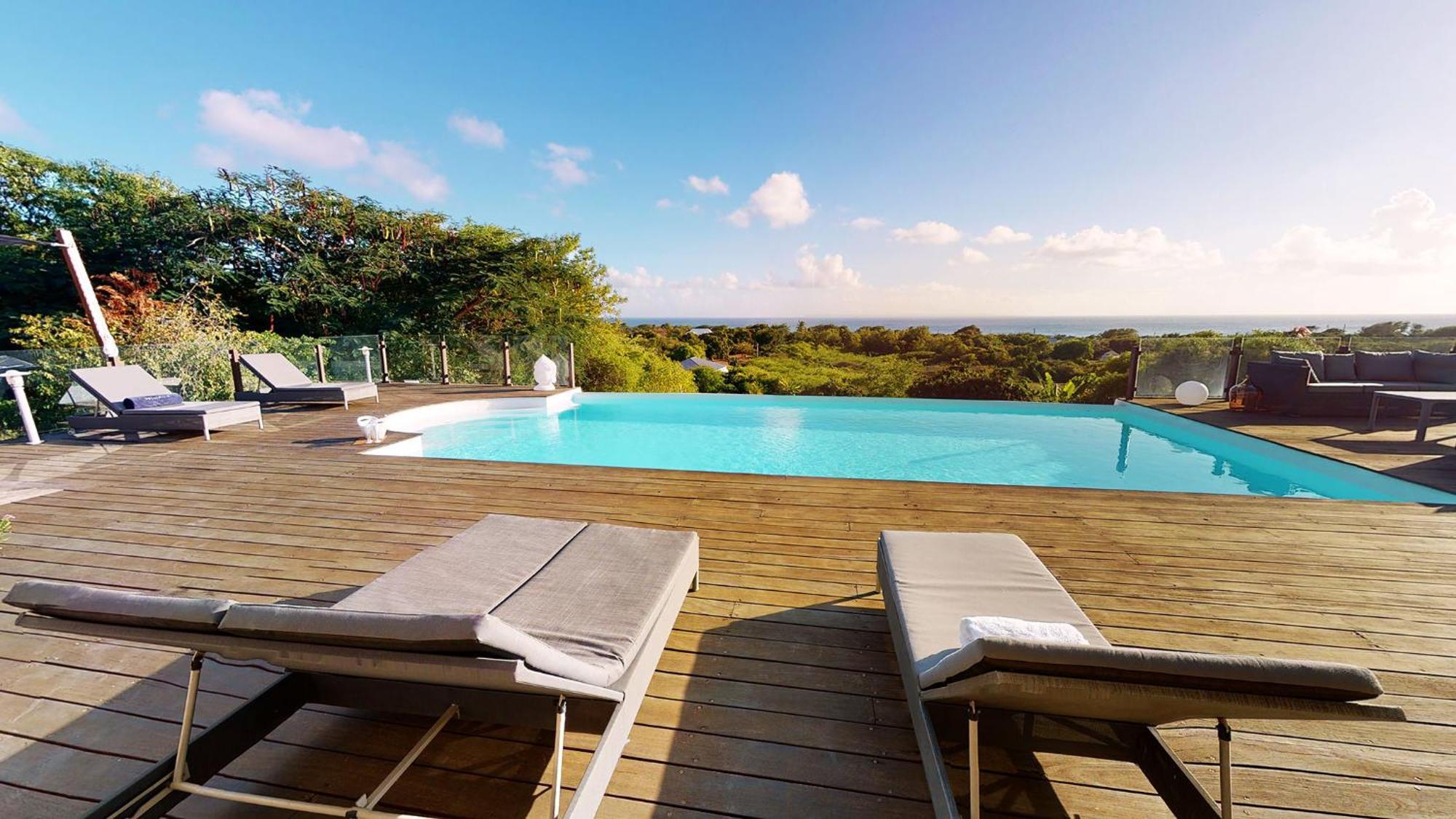 Villa Deluxe L'Hacienda Villa Vue Mer 180 Piscine Jacuzzi Proche Plage Marina Golf Pointe Des Chateaux Et Casino Jardin Clos Voyage Durable แซงต์-ฟรองซัวส์ ห้อง รูปภาพ