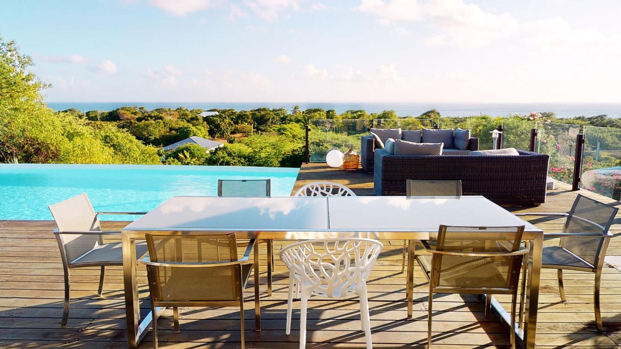 Villa Deluxe L'Hacienda Villa Vue Mer 180 Piscine Jacuzzi Proche Plage Marina Golf Pointe Des Chateaux Et Casino Jardin Clos Voyage Durable แซงต์-ฟรองซัวส์ ห้อง รูปภาพ